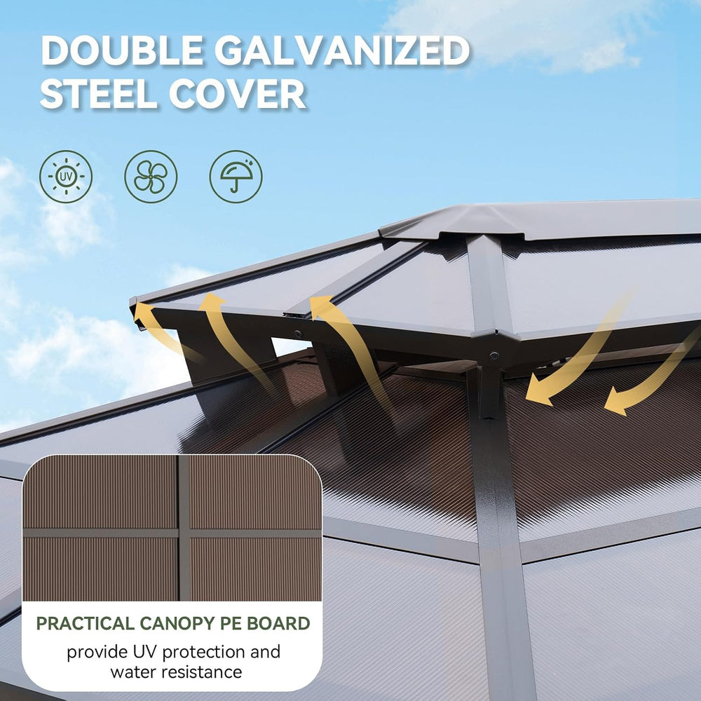 Aoxun Grill Gazebo 8 x 5FT, Hardtop Gazebo with Double Polycarbonate Top