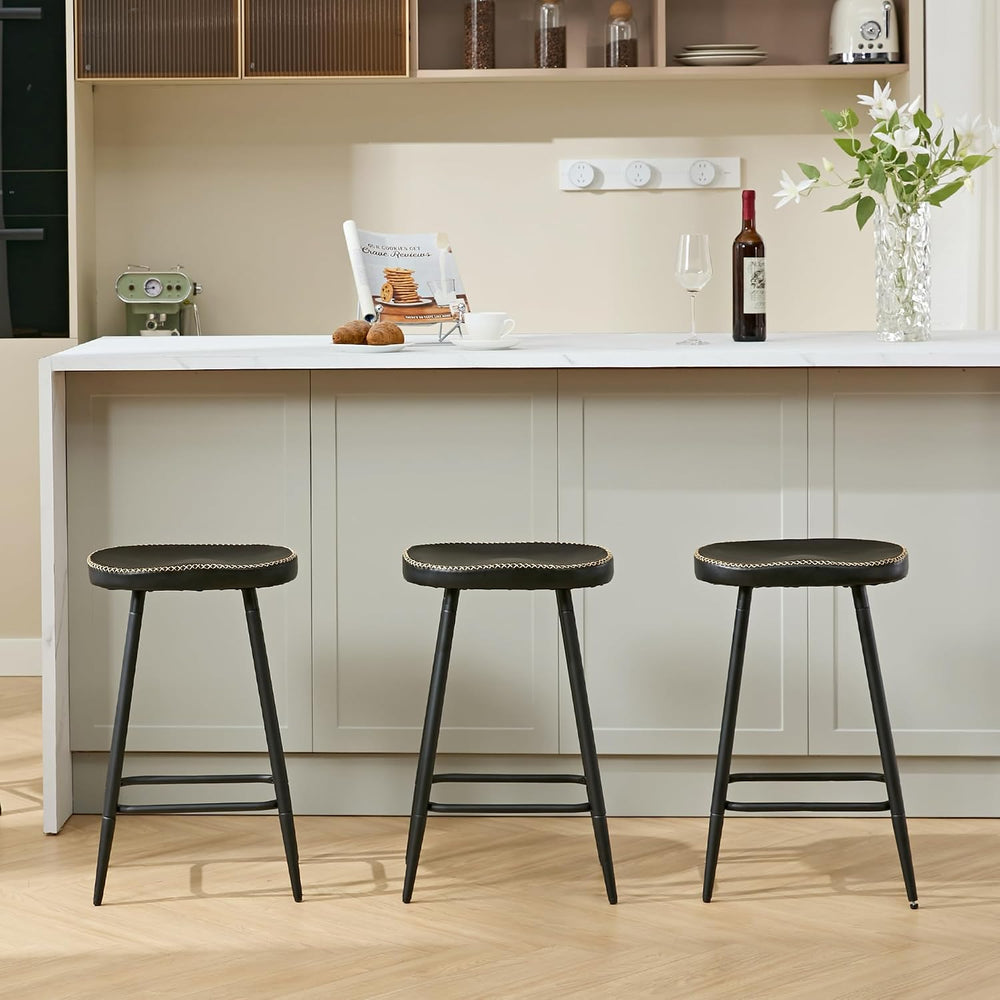Counter Height Bar Stools Set of 3, Faux Leather Backless Counter Stools