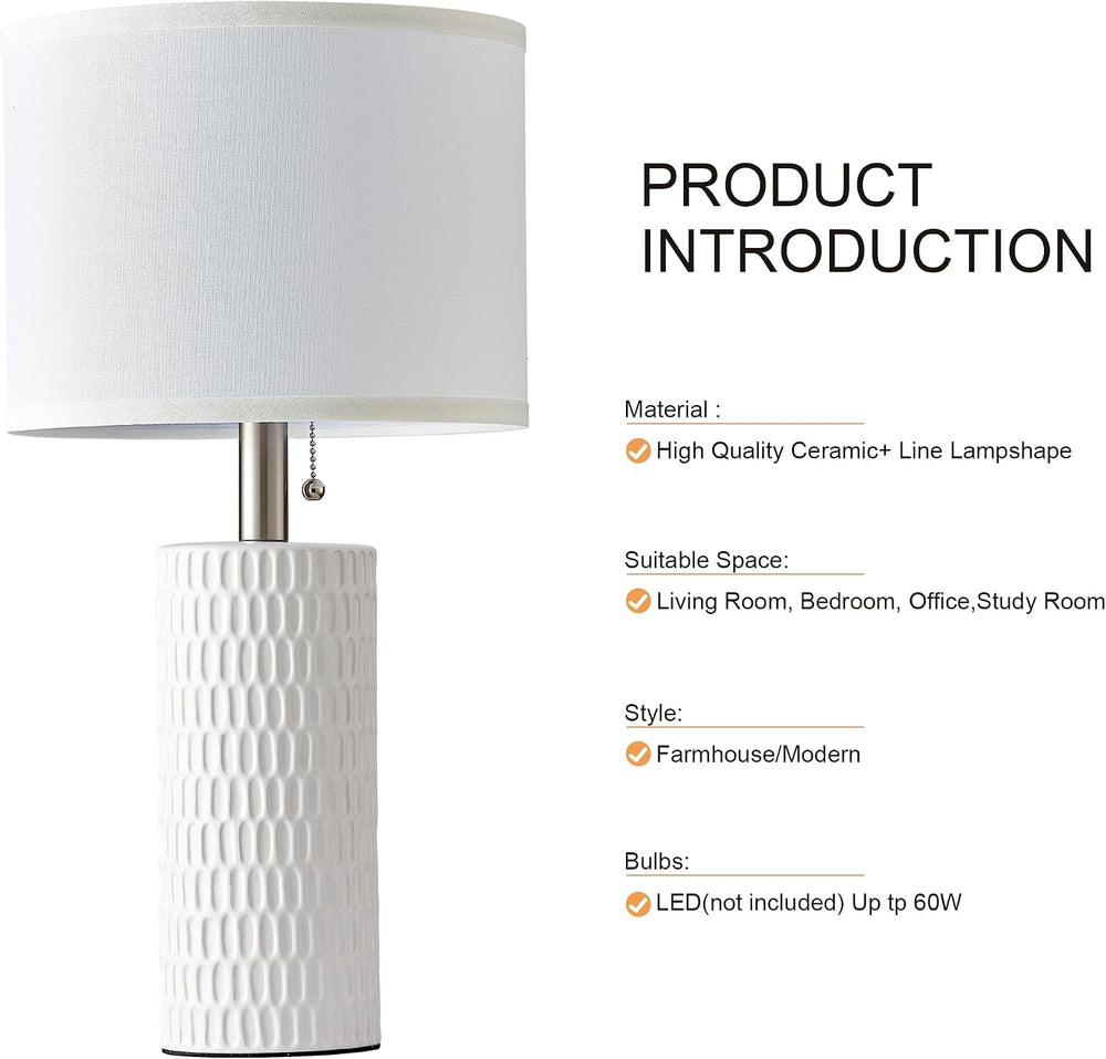 Reaketon 20" Modern Ceramic Table Lamps for Bedroom Set of 2, Small Tabl...