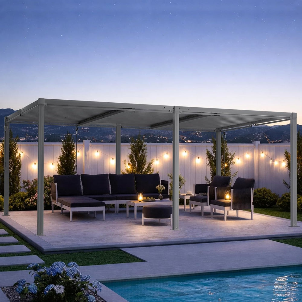 Louvered Pergola 12' x 20', Large Outdoor Aluminum Pergola with Reinf...