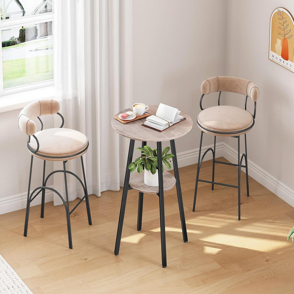 HOOBRO Bar Table, Round Pub Table, 2-Tier Bistro Table with Storage, for Smal...