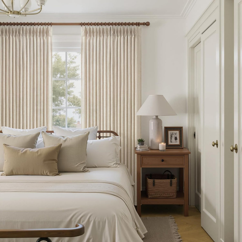 Pinch Pleated Semi Sheer Natural Linen Curtains 96 Inches Long for Living Roo...