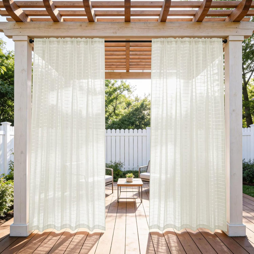 4 Panels Outdoor Sheer Curtains for Patio, Jacquard Check Curtains for Patio ...