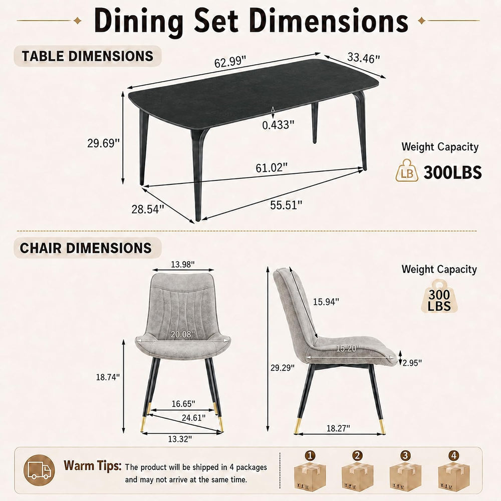 7 Piece Dining Table Set,63" Sintered Stone Table Set for 6,Rectangular ...