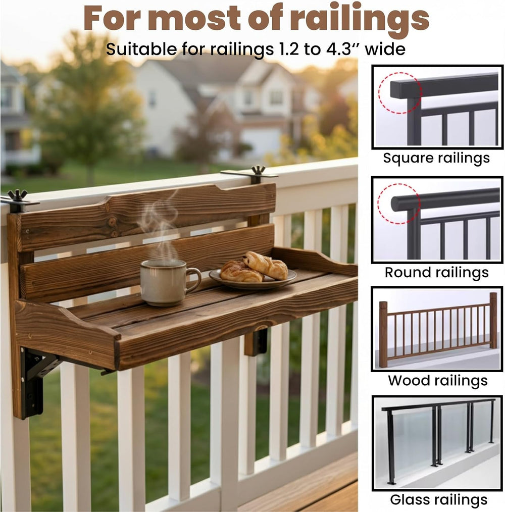 Folding Balcony Railing Table, Solid Wood Balcony Hanging Table, Railing Plan...