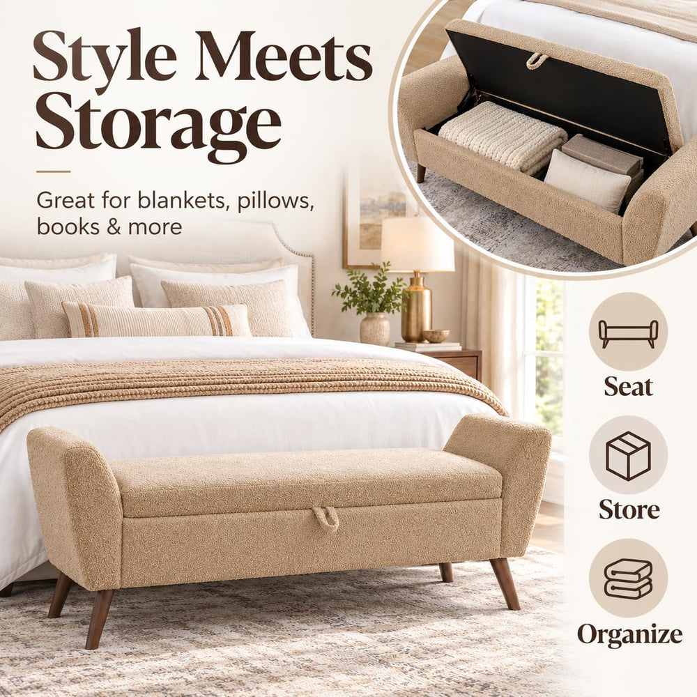 60 inchs Upholstered Storage Ottoman Bench, Coffee