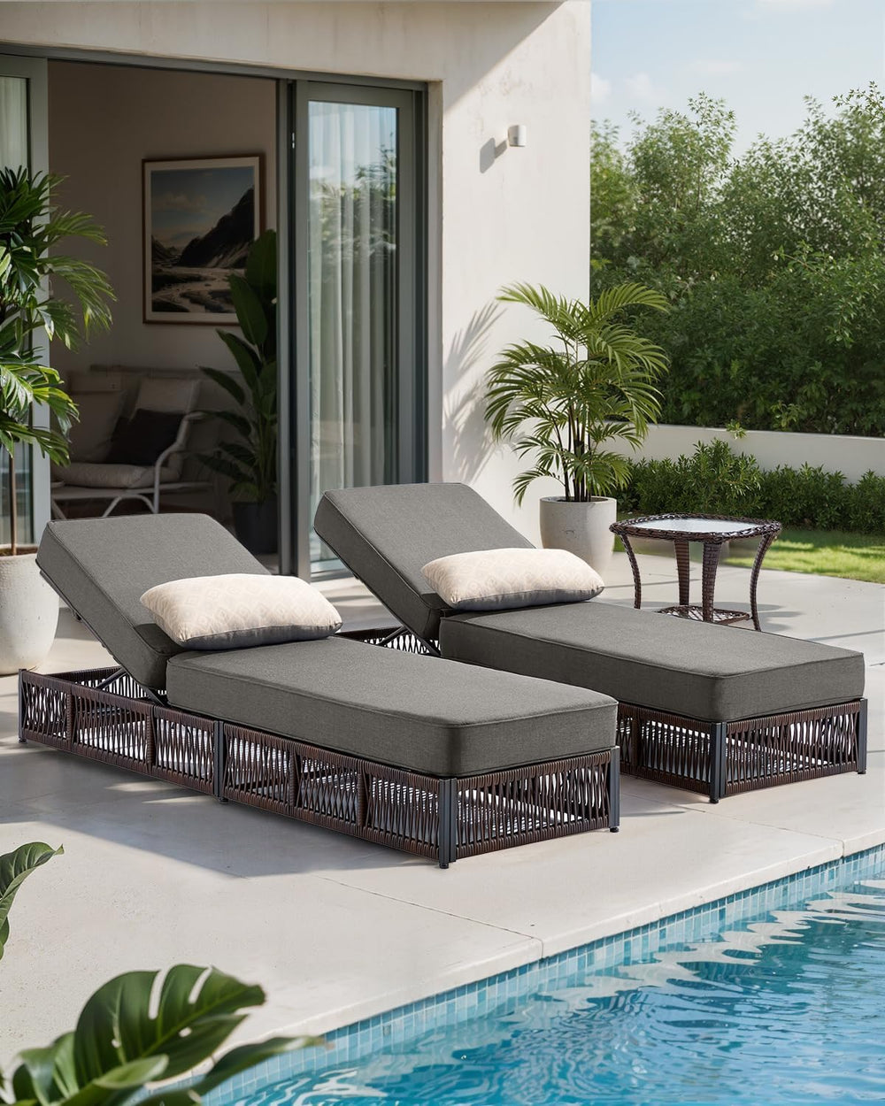 Luxury Outdoor Chaise Lounge Chairs of 2 with 5 Inch Thick Cushions and Side ...