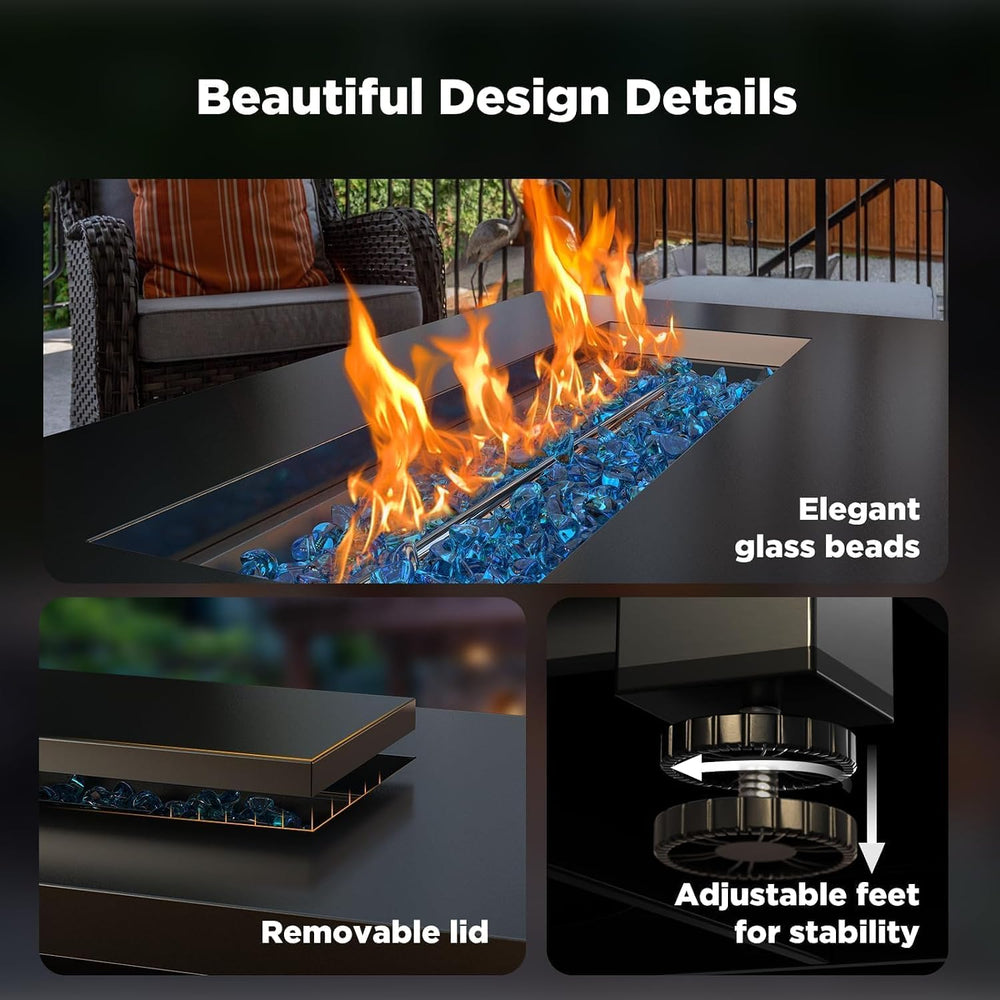 Ciays 43″ Propane Fire Pit with Glass Beads & Lid, 60,000 BTU CSA-Certifi...