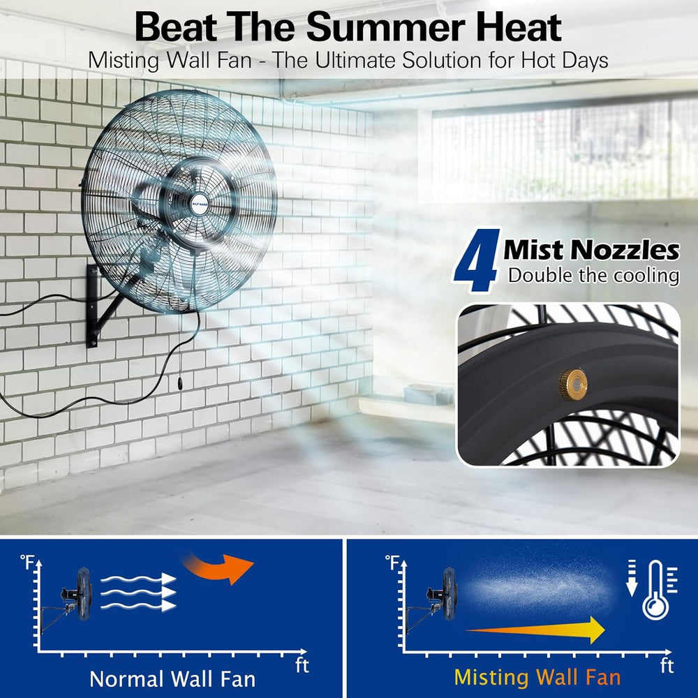 BILT HARD 24" Outdoor Misting Wall Fan, 3-Speed Patio Fans for Outside, ...