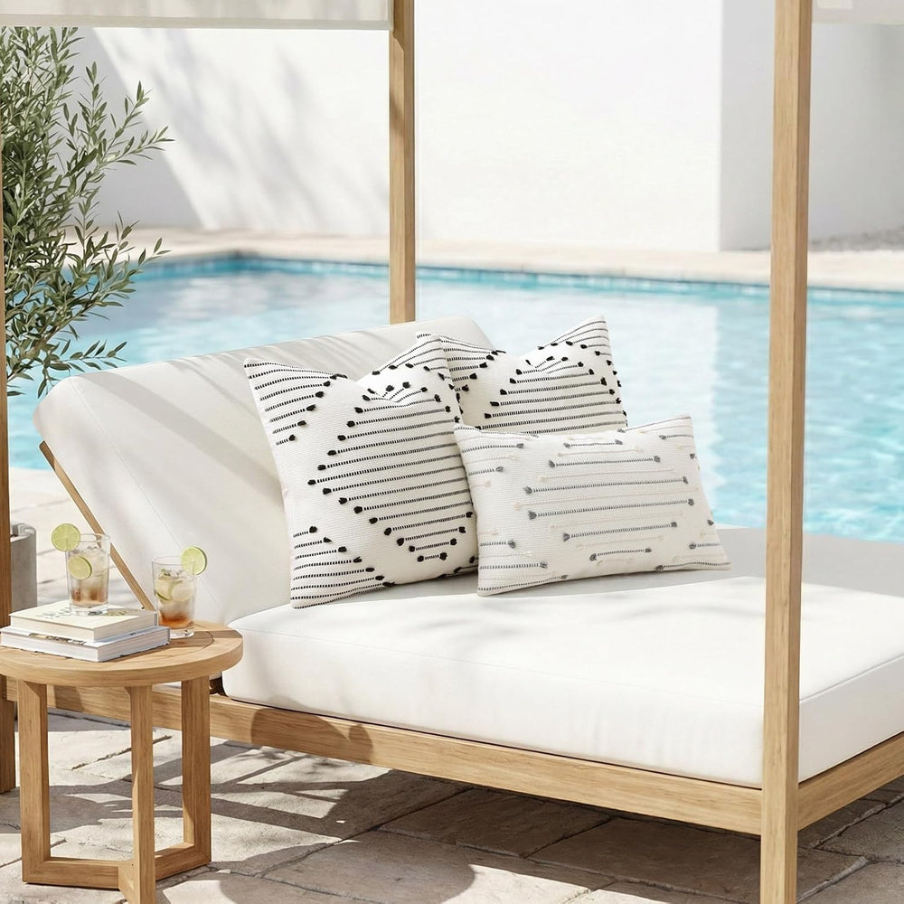 Mecatny Boho Outdoor Throw Pillow Covers 20x20 Set of 2 Black & Cream White
