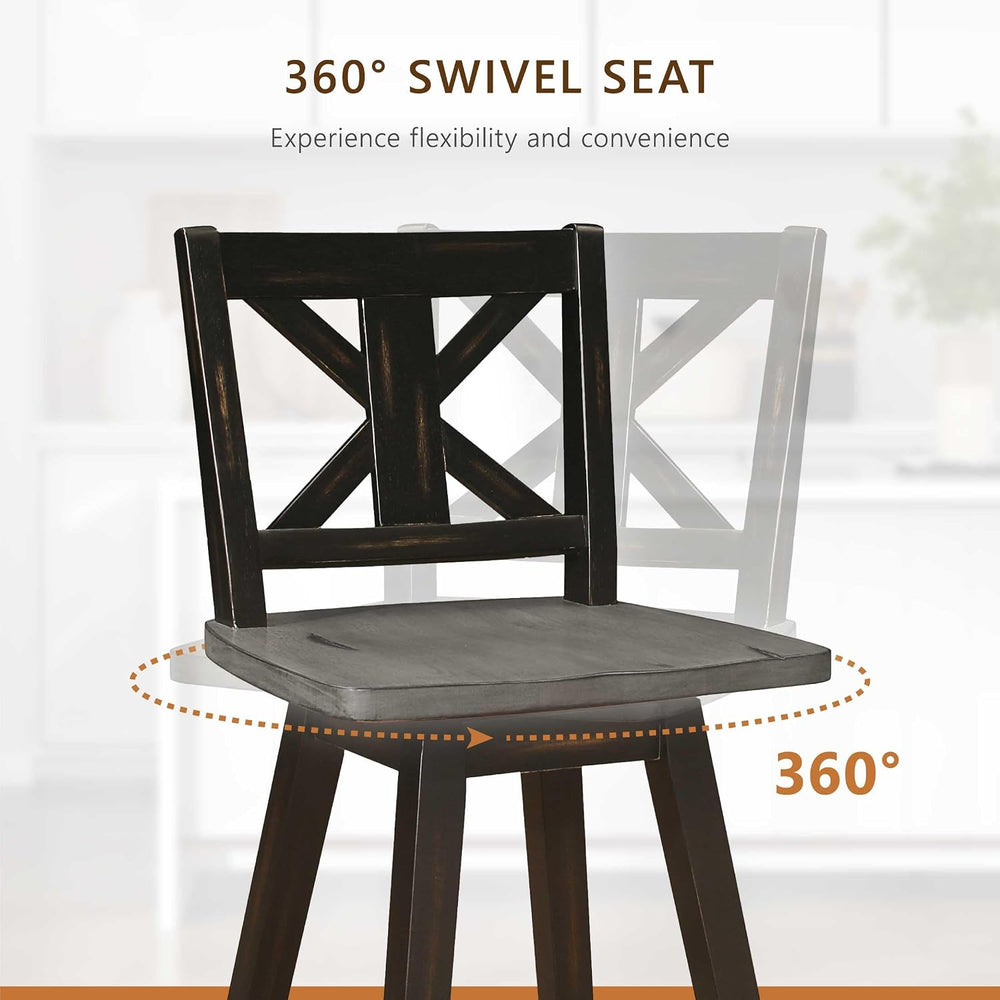 Lexicon Swivel Bar Height Stools Set of 2, X Back, Antique Black/Grey