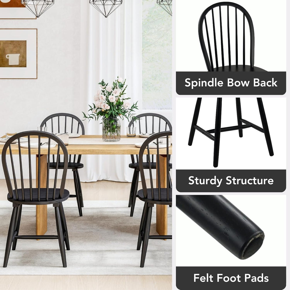 chairus Farmhouse Black Dining Chairs Set of 8, Windsor Wooden Dining Room Ch...