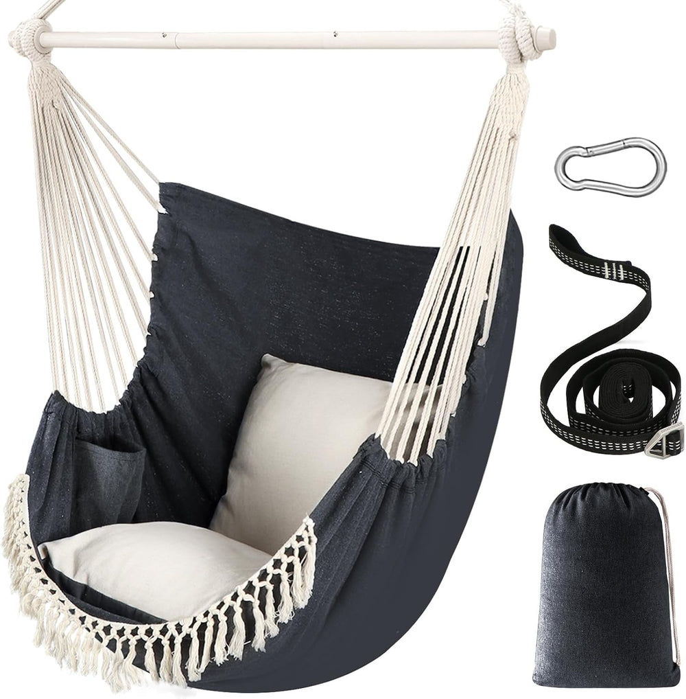 Chihee Hammock Chair Max 500 Lbs 2 Cushions Spreader Bar Strap Carabiner