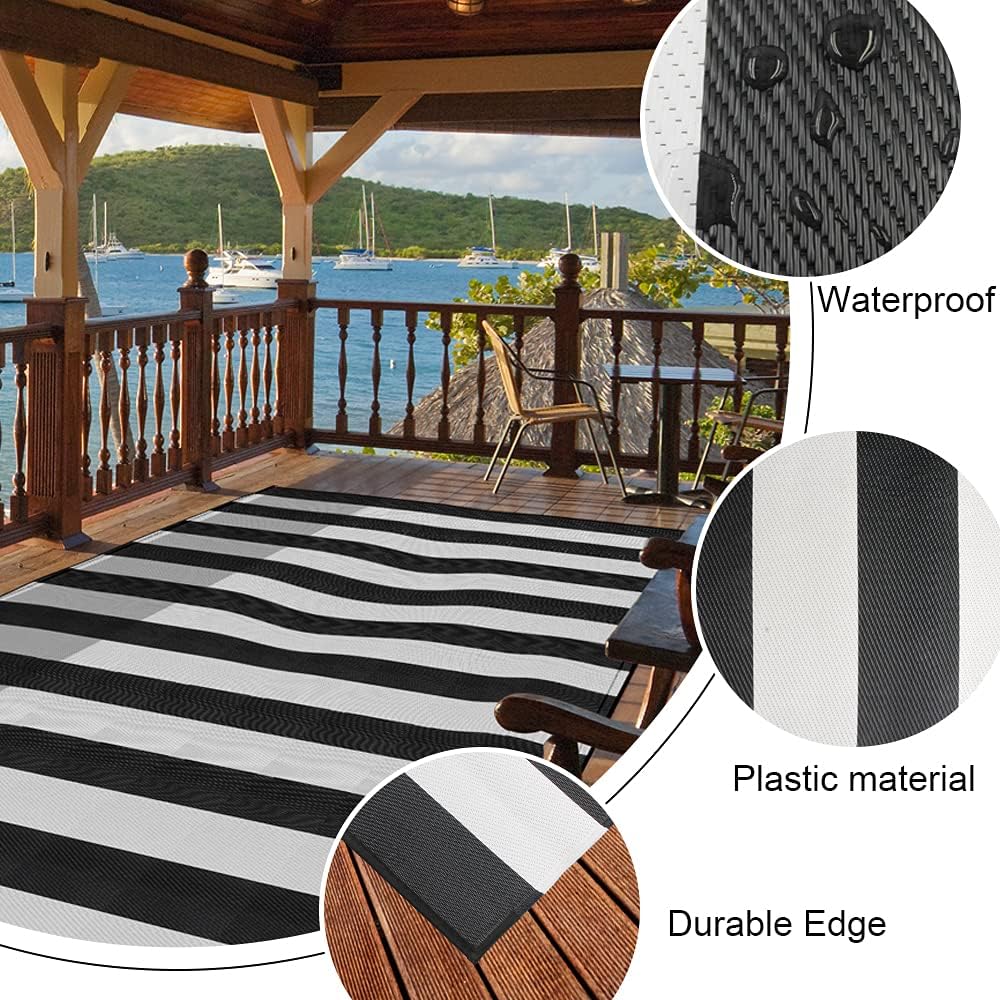 Plastic Straw Rug, 9'x12' Outdoor Waterproof Patio Rugs Foldable Reve...