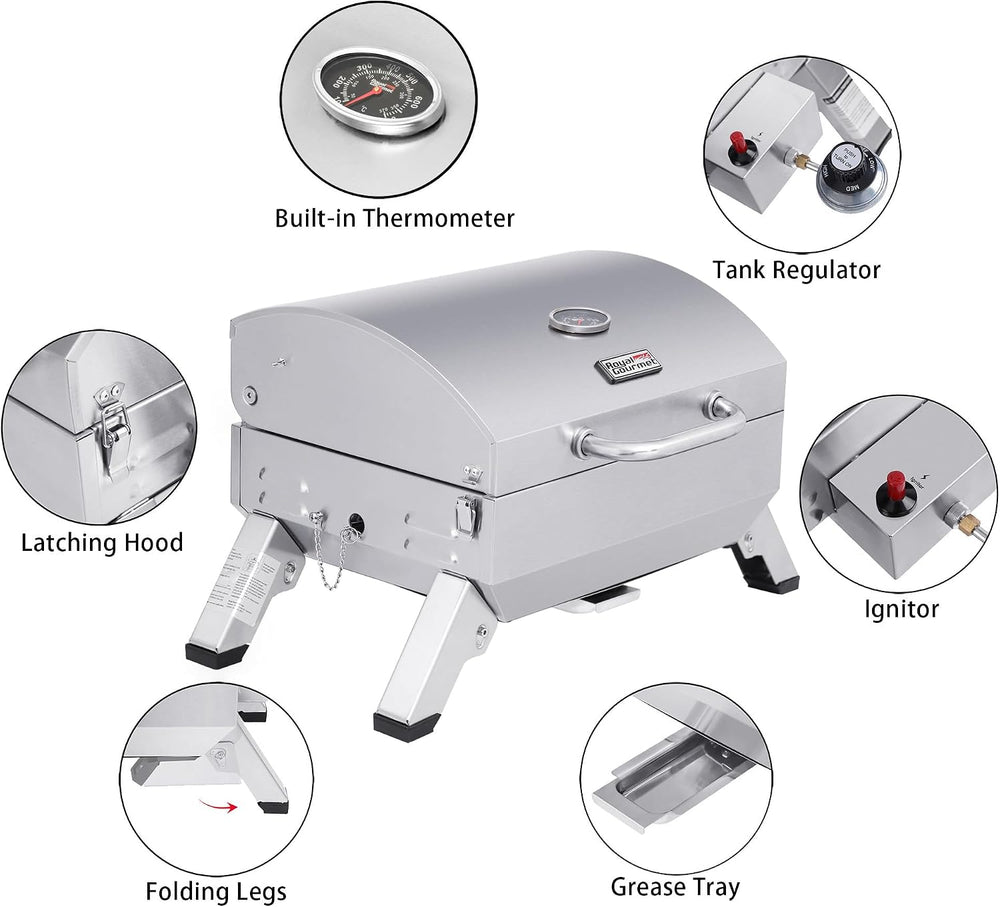 Royal Gourmet GT1001 S/S Portable Propane Gas Grill with Folding Legs