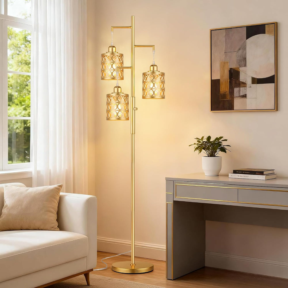 68" Tall Gold Industrial Floor Lamps for Living Room, Modern Standing Lamp