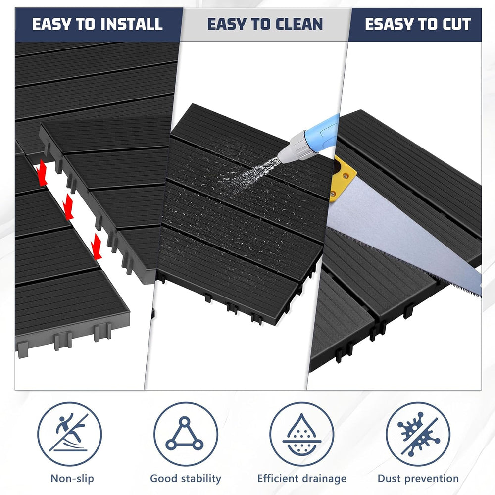 60 Pack Plastic Interlocking Deck Tiles, 60 sq. ft Patio Deck Tile, 12"x...