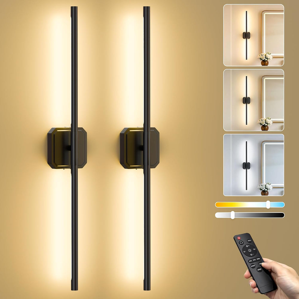 Battery Operated Wall Sconces Set of Two, Wireless Wall Lights Touch & Re...