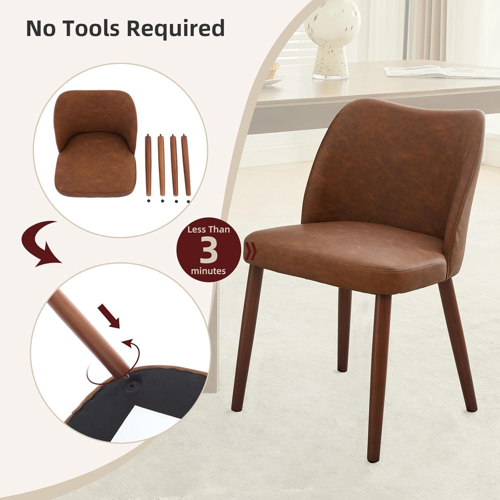 Mid Century Modern Dining Chairs Set of 2,PU Fabric Upholstered Accent with W...