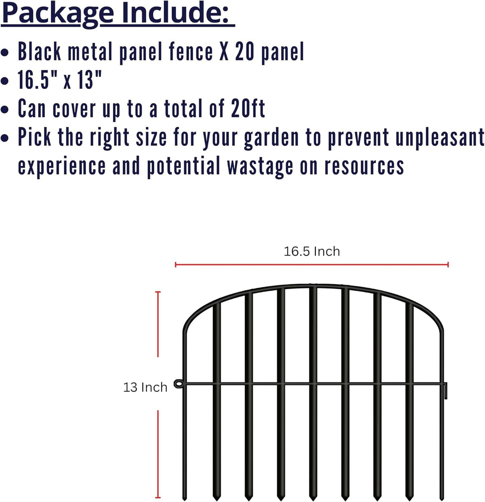 ShopLaLa Decorative Fence (20 Panels) 13in(L) x 16.5in(H) Rustproof Black Met...