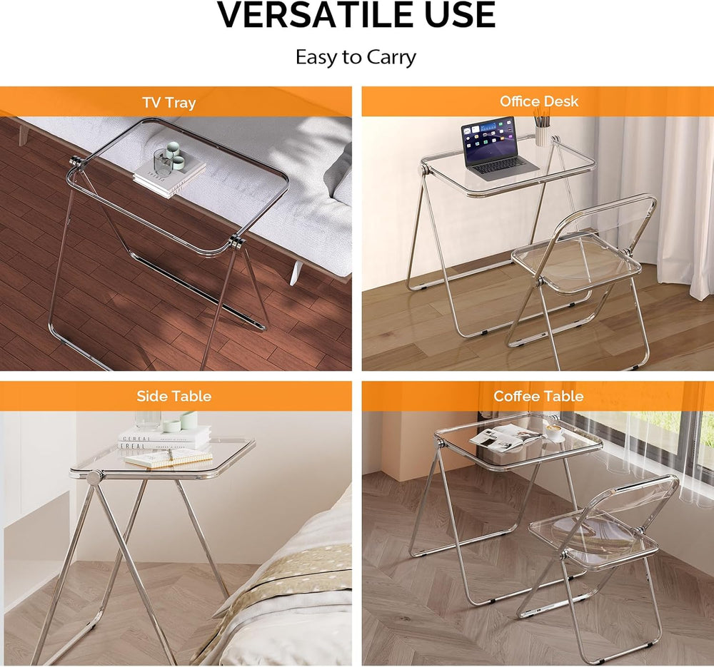 VINGLI Folding Acrylic Table Small TV Tray for Snack Dinner on Couch, Tiny Fo...