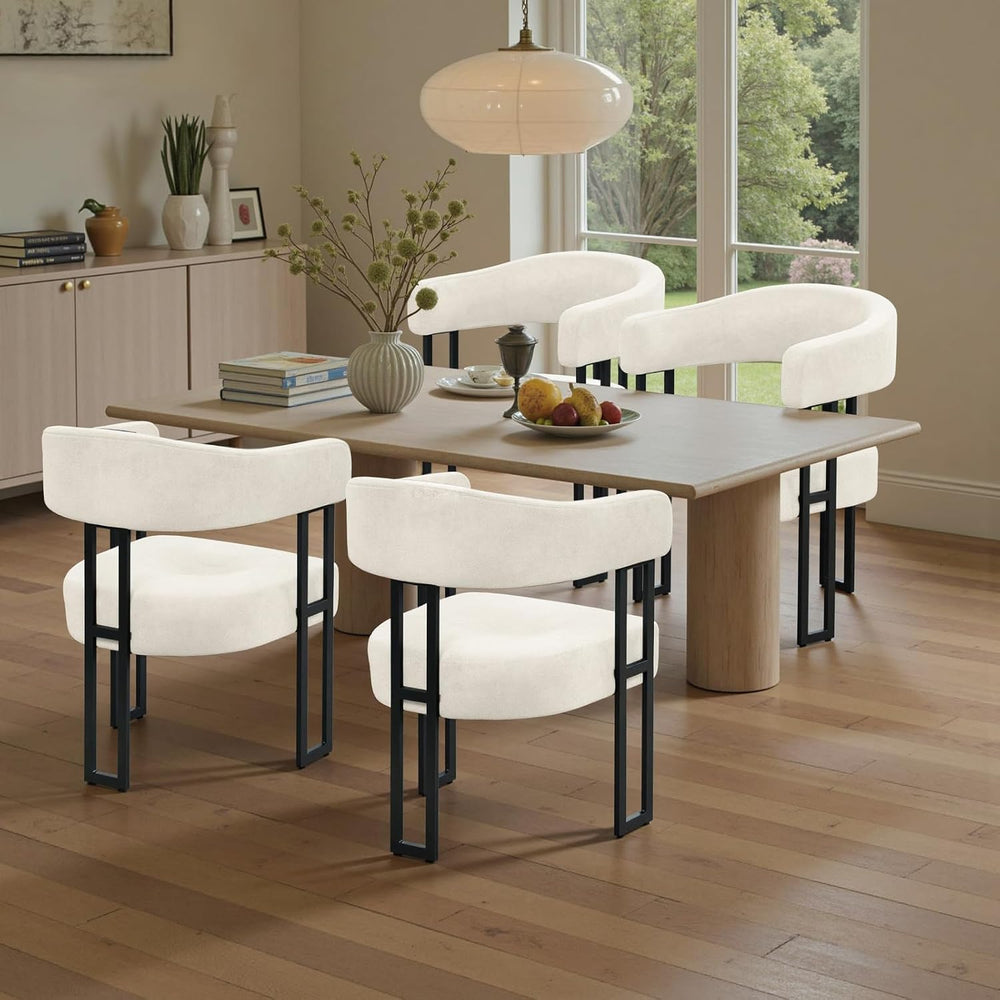 Dining Chairs Set of 6, Boucle Upholstered Kitchen Chairs with Metal Leg