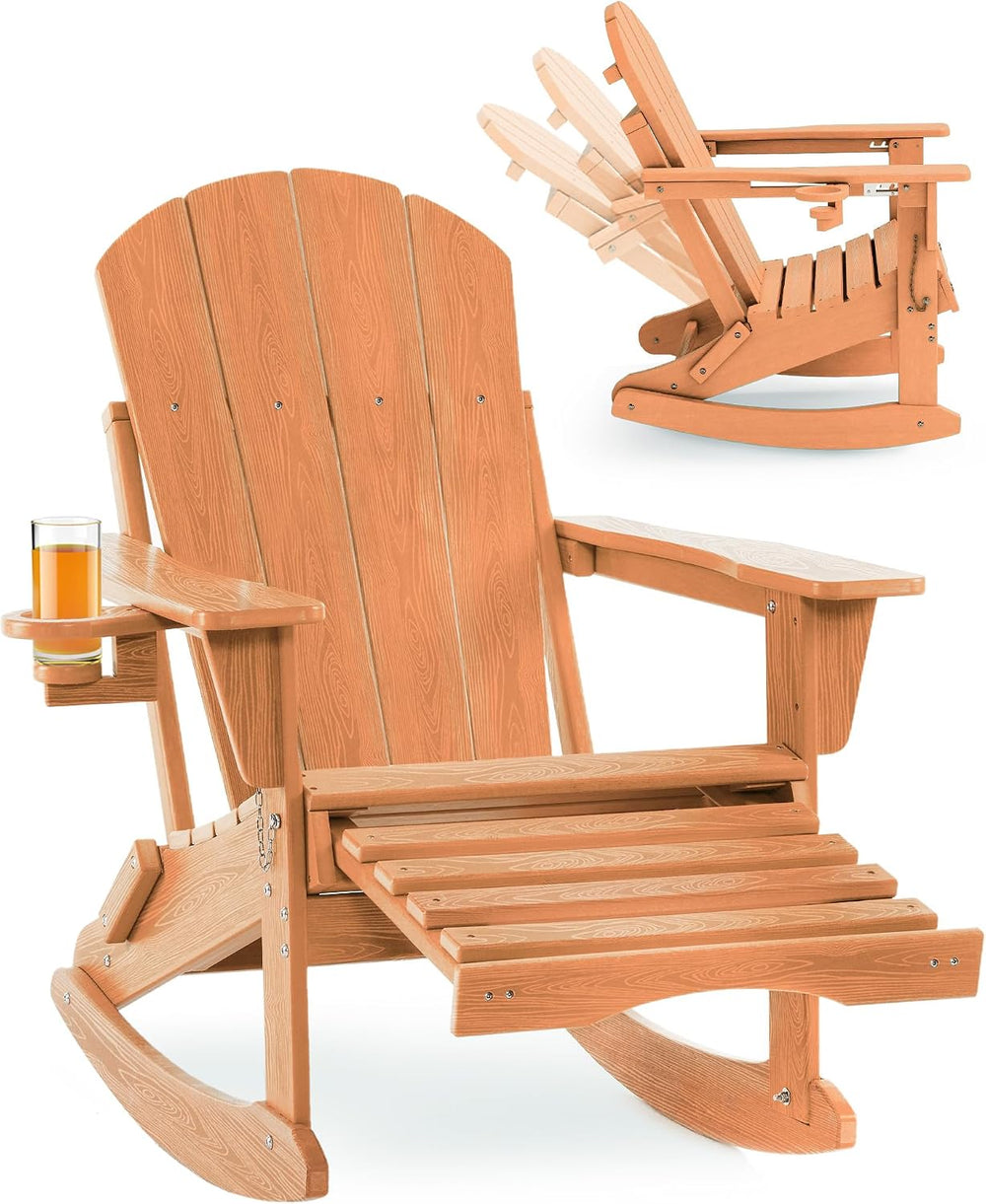Adjustable Adirondack Rocking Chair with Retractable Ottoman, 4-in-1 Multifun...