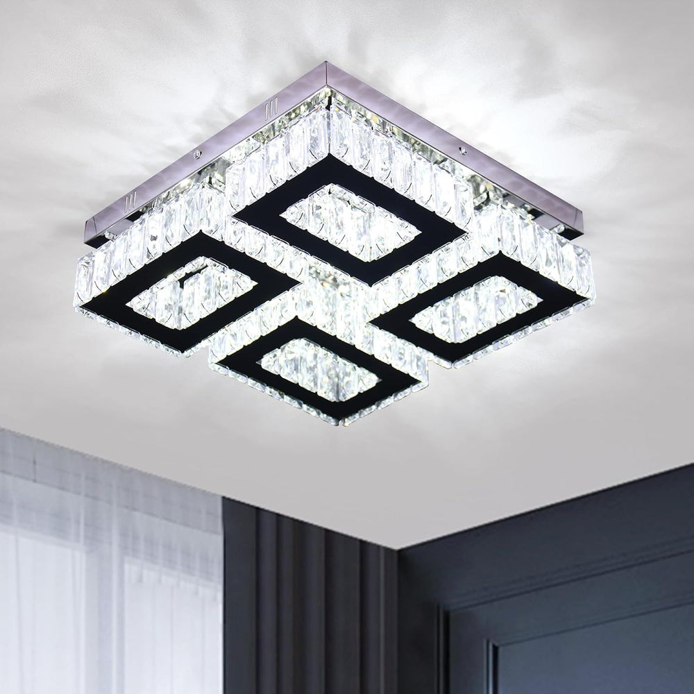 13.1" Modern Square Crystal Flush Mount Chandelier Ceiling Light cool white