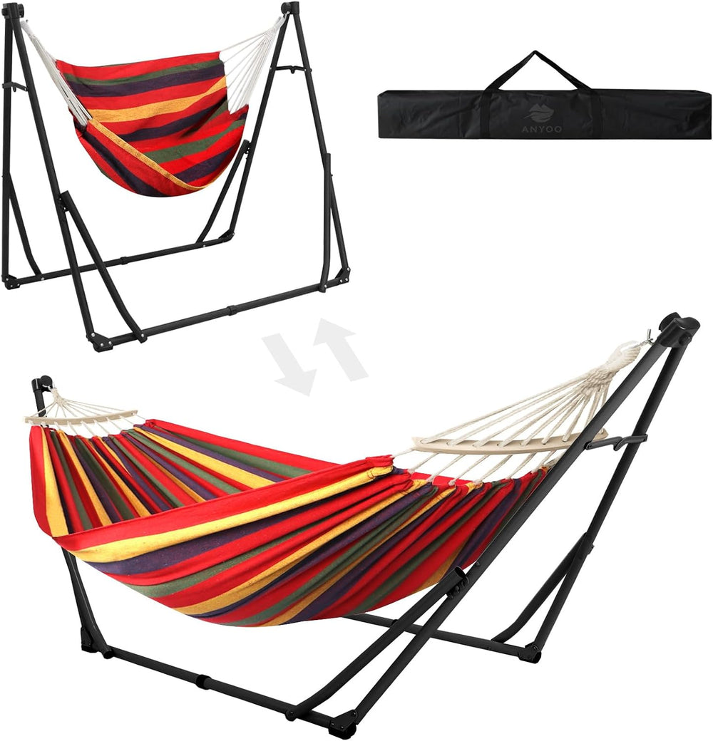 ANYOO 2-in-1 Hammock & Chair Stand with Collapsible Steel Frame & Car...