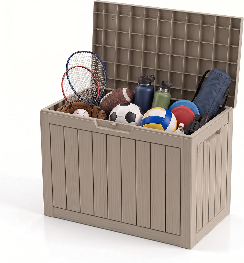 50 Gallon Outdoor Storage Box, Resin Deck Box for Outdoor Sports Equipment, G...