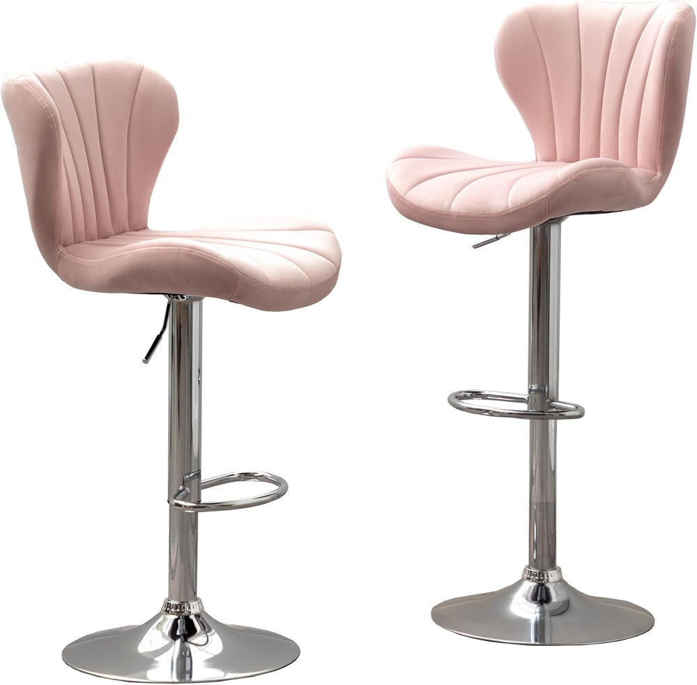Roundhill Furniture Ellston Velvet Adjustable Swivel Barstools in Pink, Set of 2