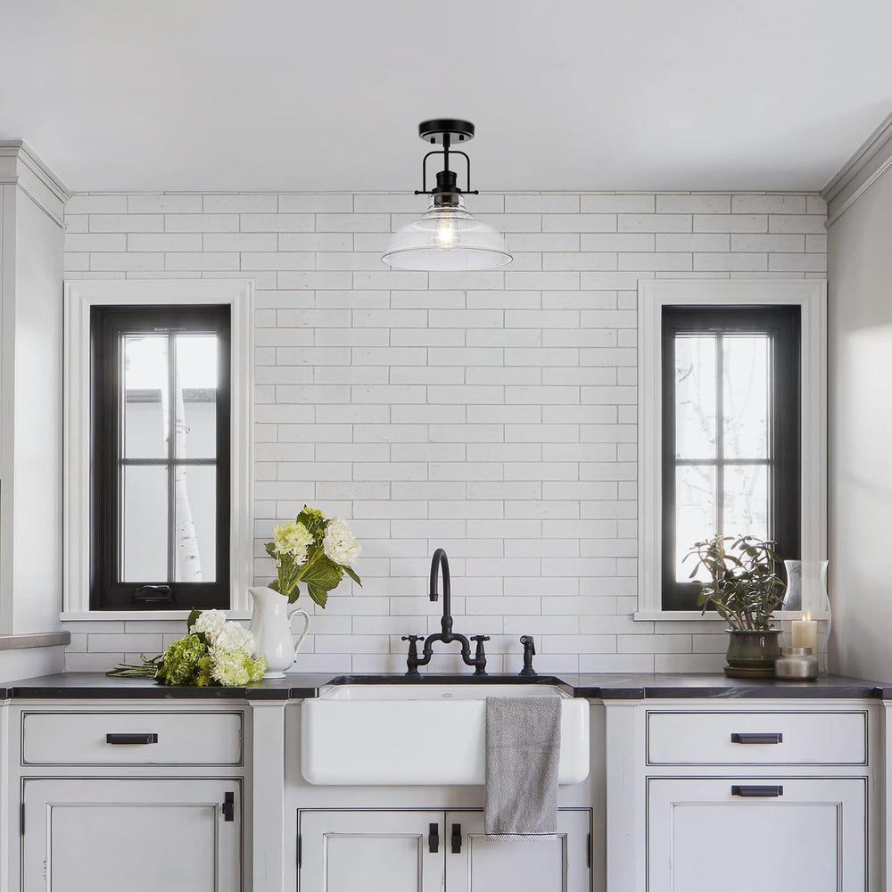 WILON Black Semi Flush Mount Ceiling Lights, Kitchen Lighting Fixtures with S...