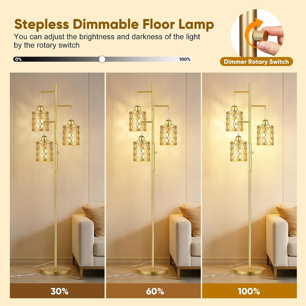 68" Tall Gold Industrial Floor Lamps for Living Room, Modern Standing Lamp