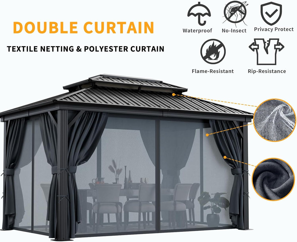 HOTEEL 10x12 Hardtop Gazebo on Clearance with Heavy Duty Galvanized Steel Met...