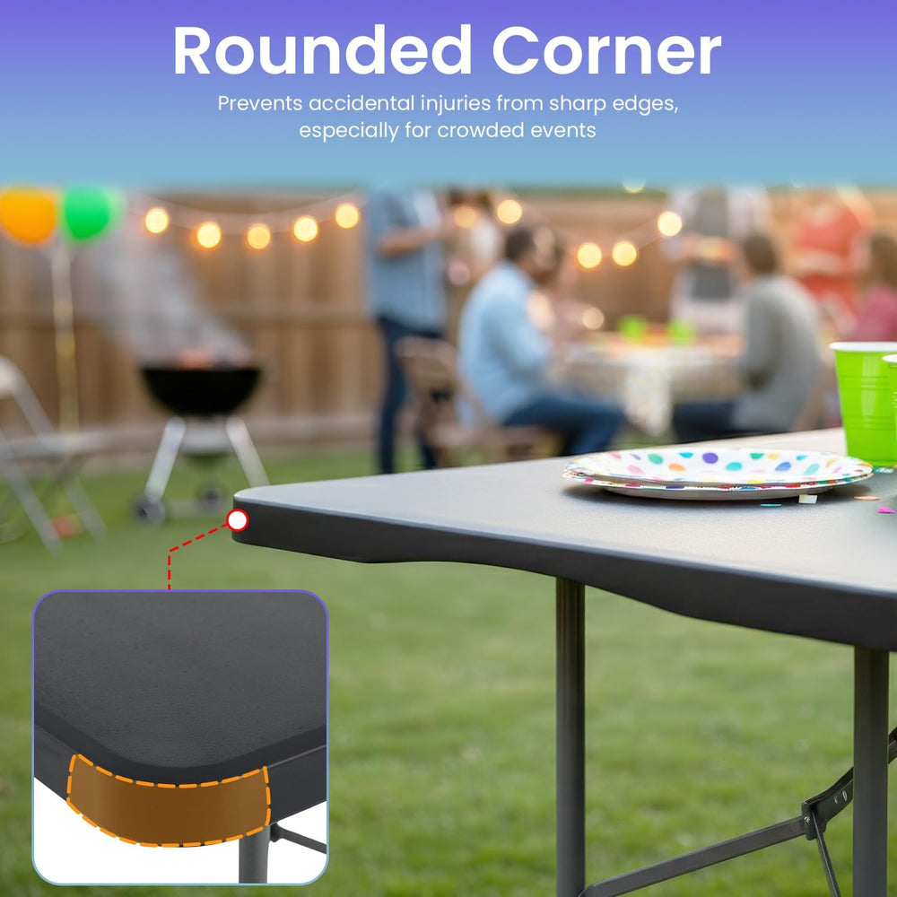 FDW | 6FT Folding Table | Black | Portable Plastic Table
