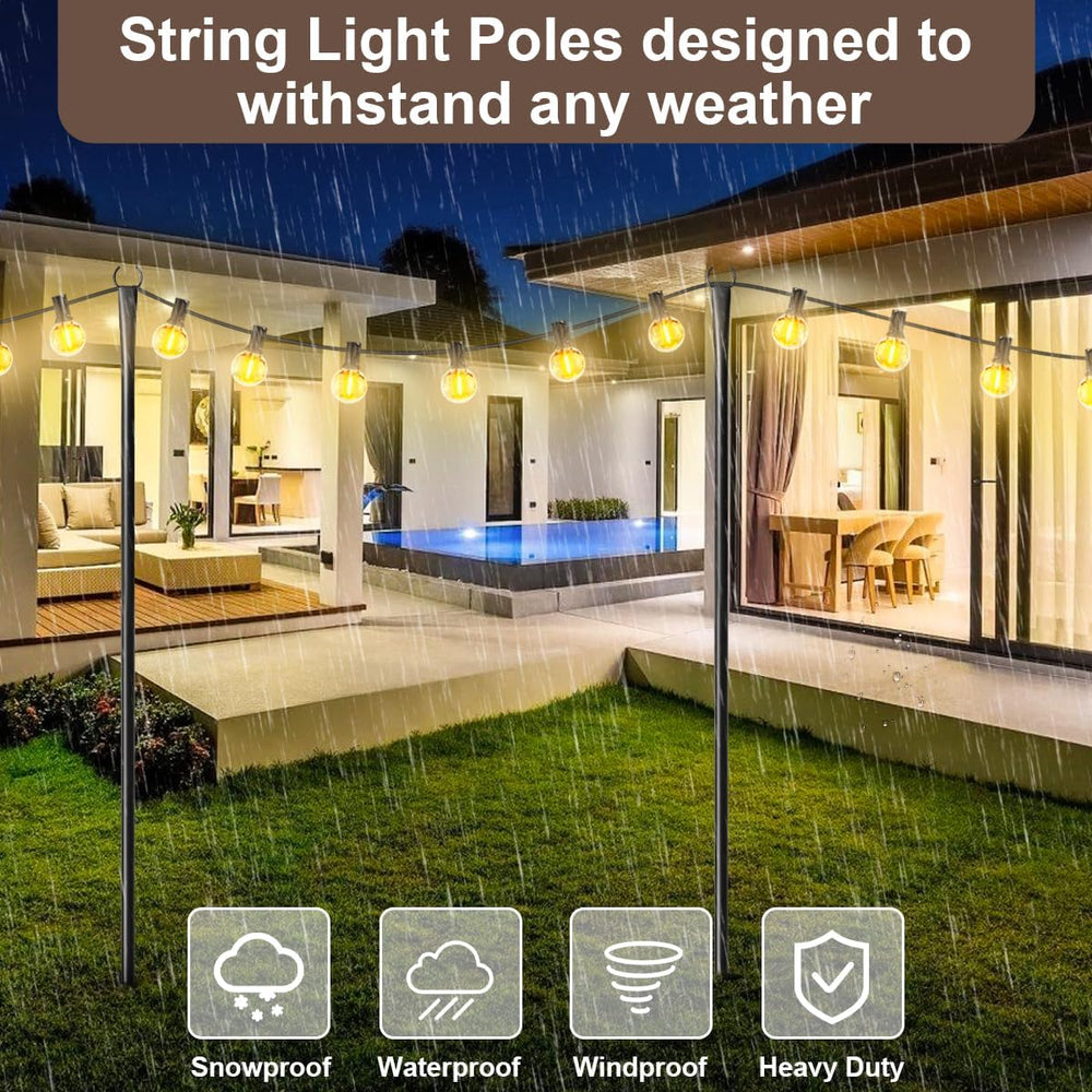 MuliVid 6 Pack 9FT String Light Poles for Outdoor,Metal Lights Hanging Pole O...