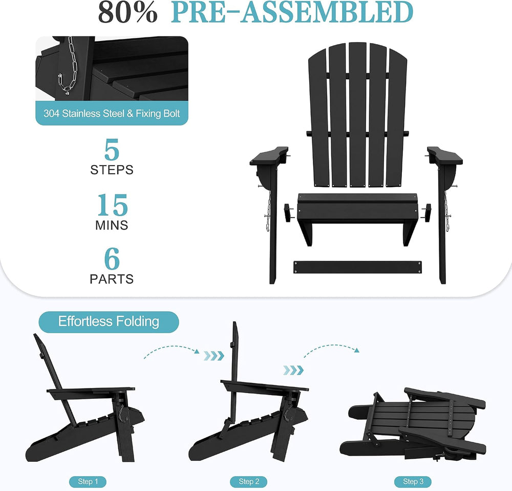 Shintenchi Folding Adirondack Chairs Set of 2,HDPE All-Weather Patio Chairs w...