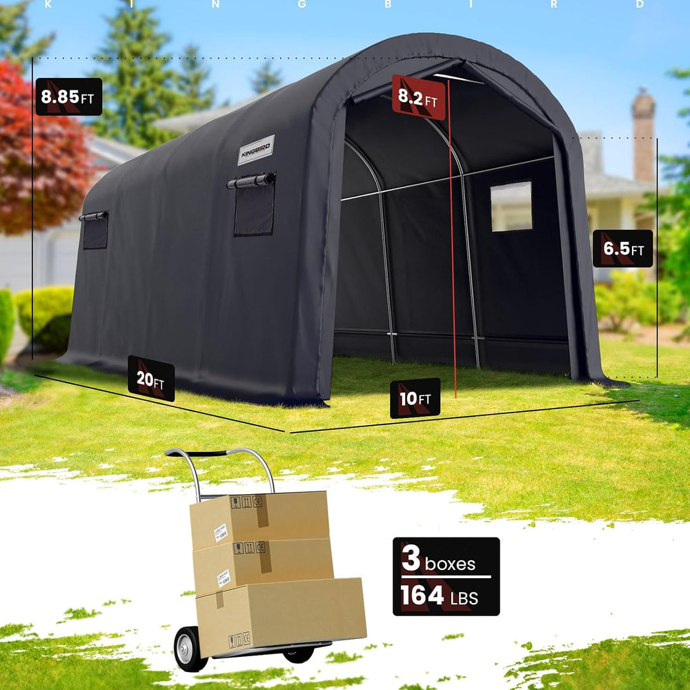 KING BIRD 10' x 20' Carport Shelter with Roll-up Ventilated Windows