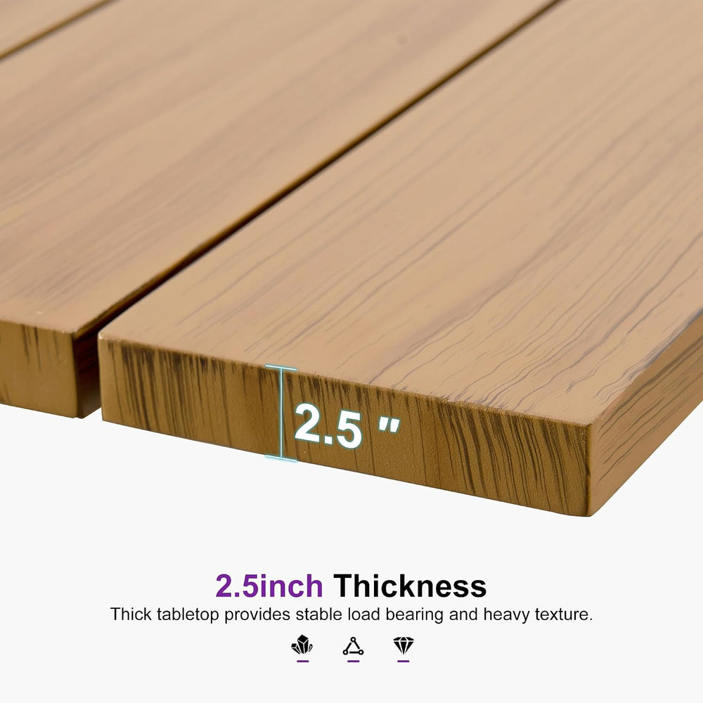 PURPLE LEAF Outdoor Dining Set for 6 with Cushions PE Rattan Teak