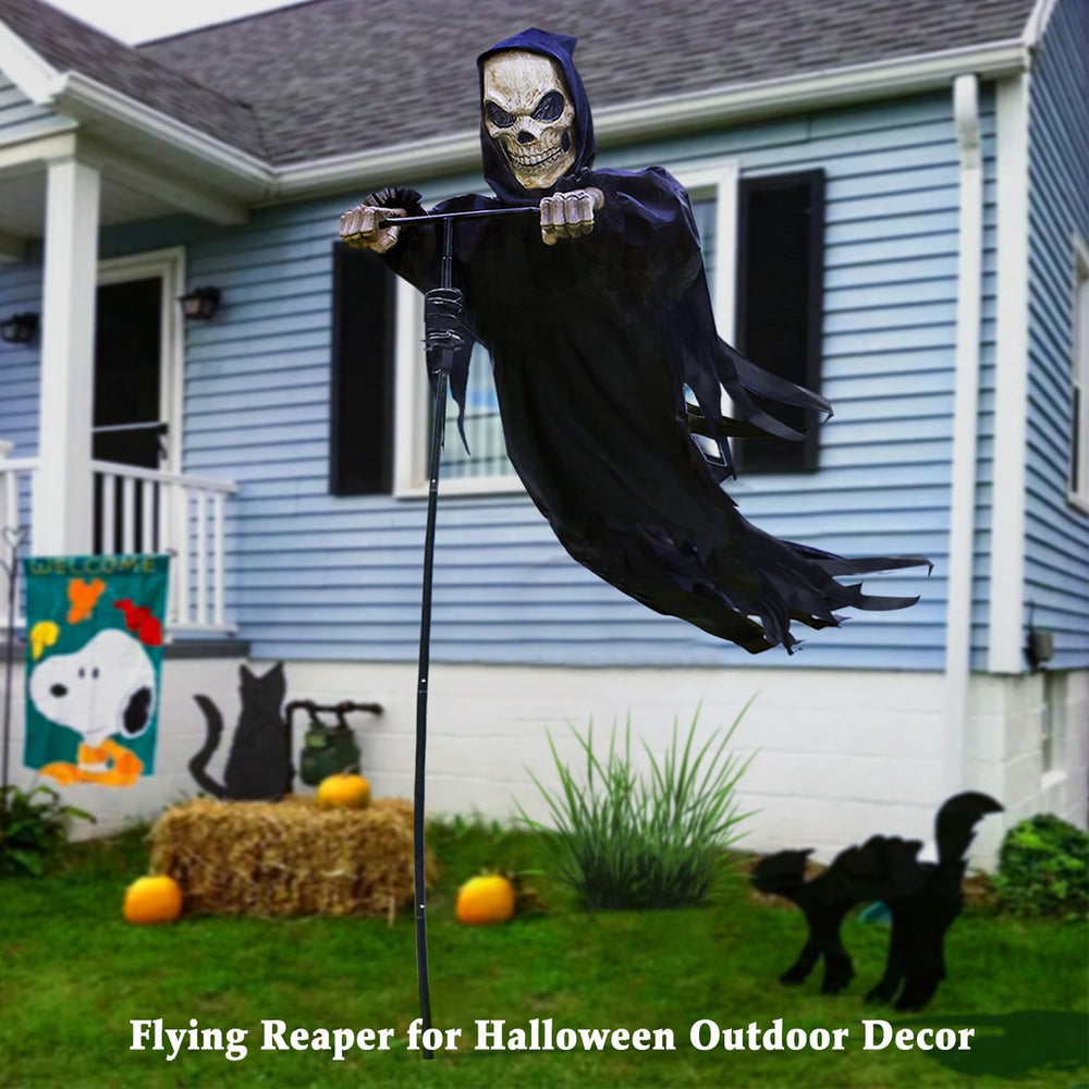 LarpGears Outdoor Halloween Skeleton Decorations, 7.8Ft Flying Rotated Skull ...