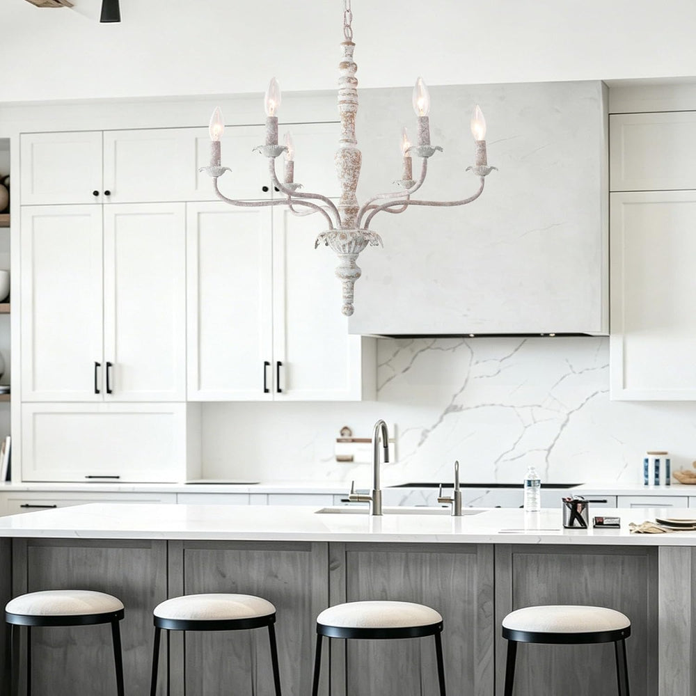 French Country Chandelier Farmhouse Distressed Wood for Dining Room