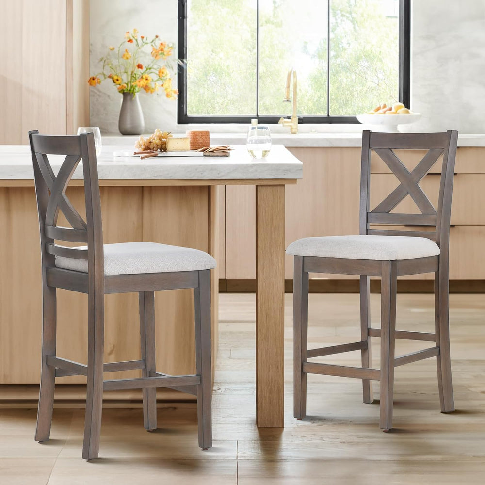 COLAMY Wooden Bar Stools Set of 2, Counter Height Bar Stools, Mid Century Mod...