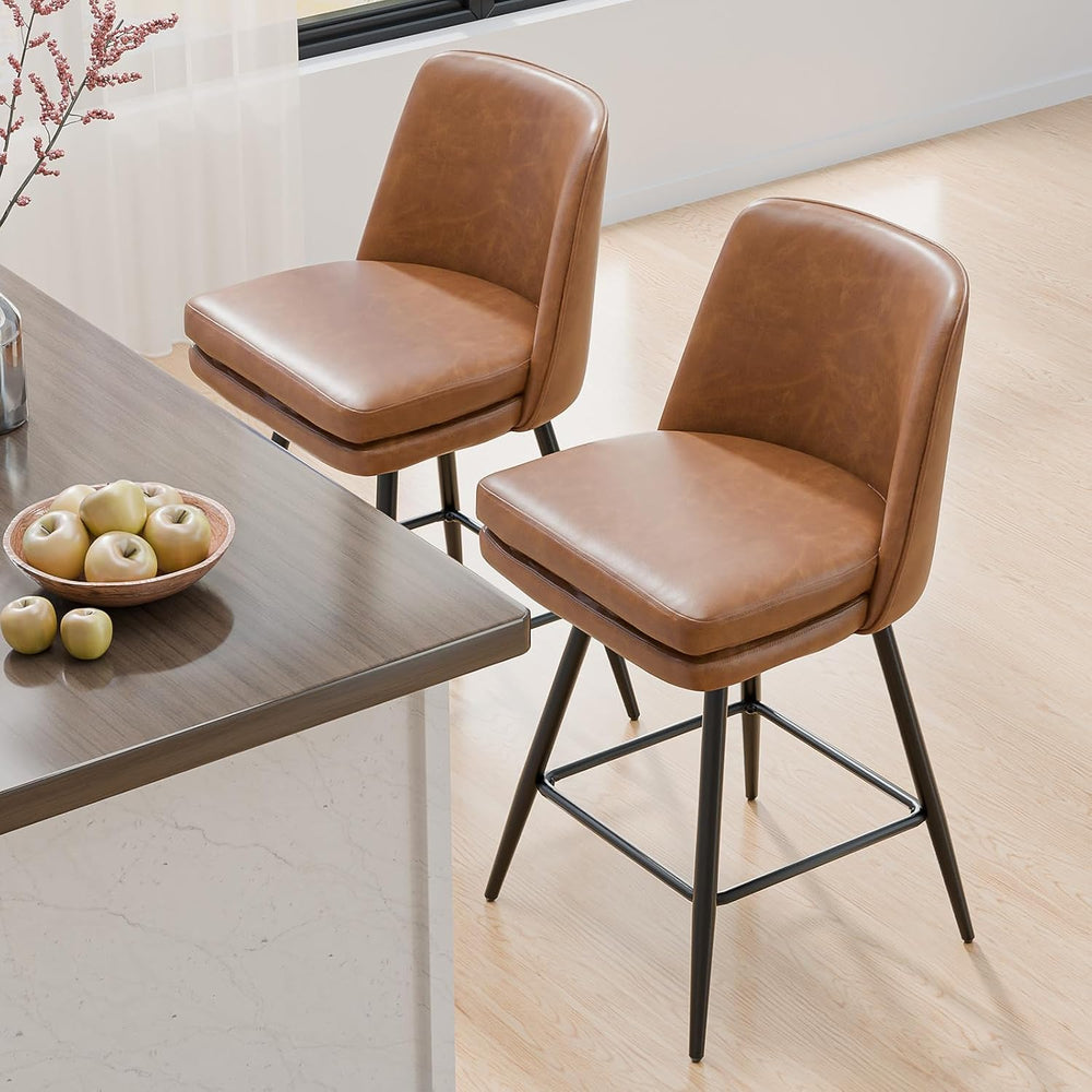 VINGLI 26" H Swivel Barstools Set of 3, PU Faux Leather Upholstered Coun...