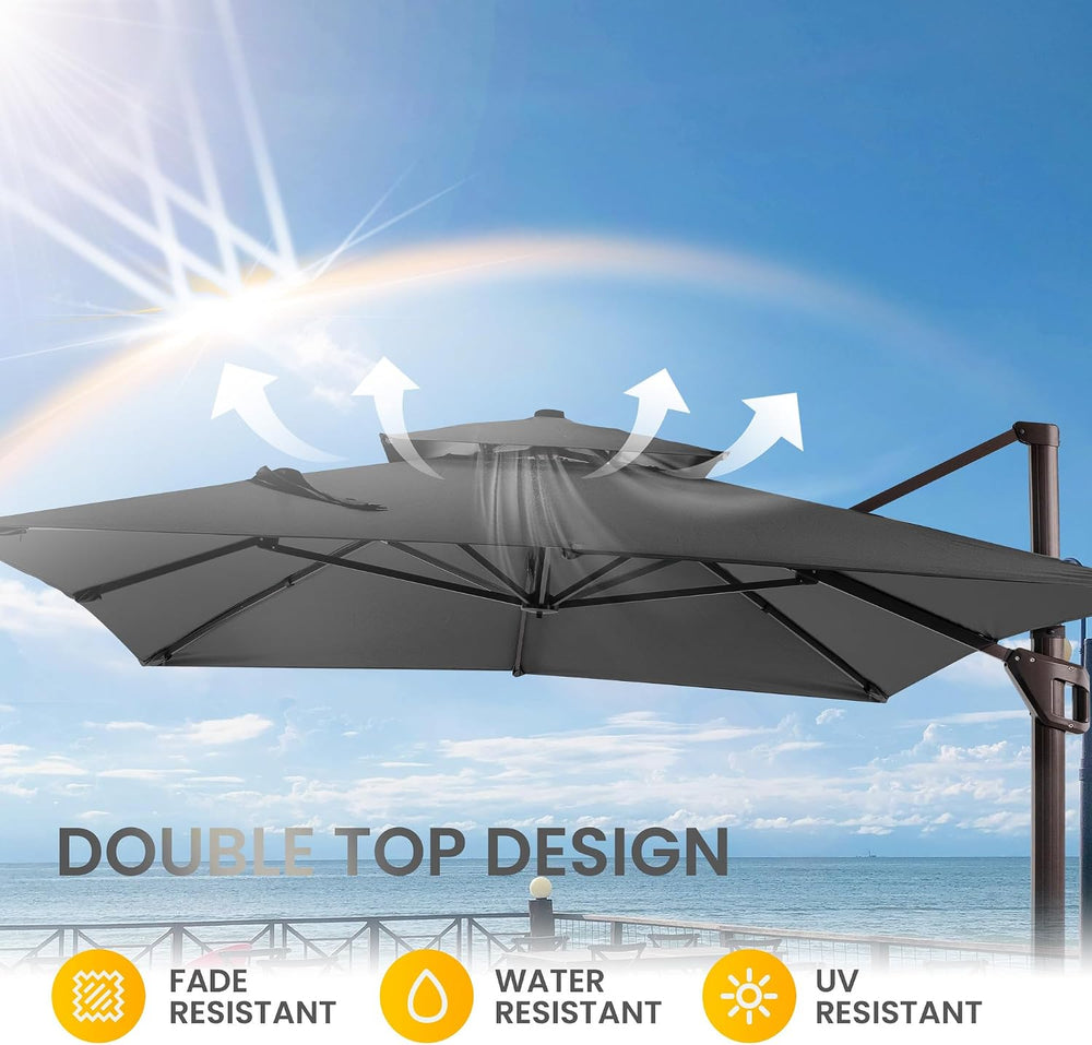 10 X 13 FT Cantilever Patio Umbrella Outdoor with Led Lights