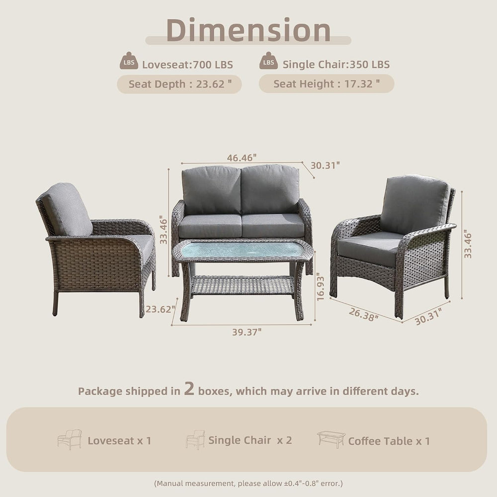 CAODOC 4-Piece Wicker Patio Furniture Set, All-Weather Rattan Conversation Bi...