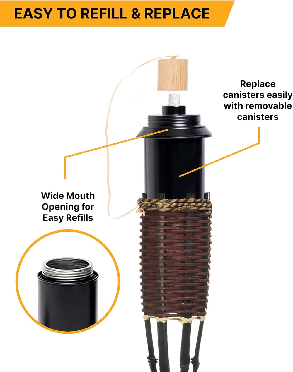 Backyadda Bamboo Torches for Outside, Compatible with All Tiki Torches Fuels,...