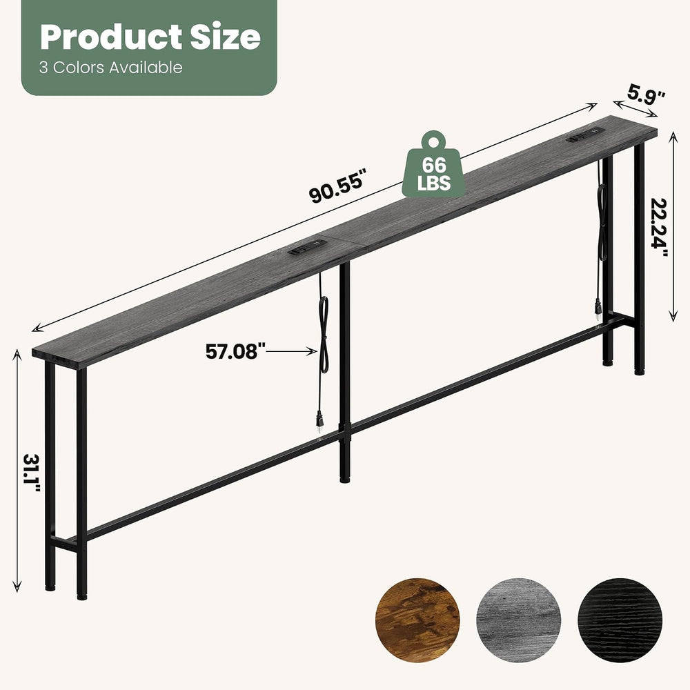 GRLEAF 90" Sofa Table with Built-in Power Strip (4 AC Outlets & 4 US...