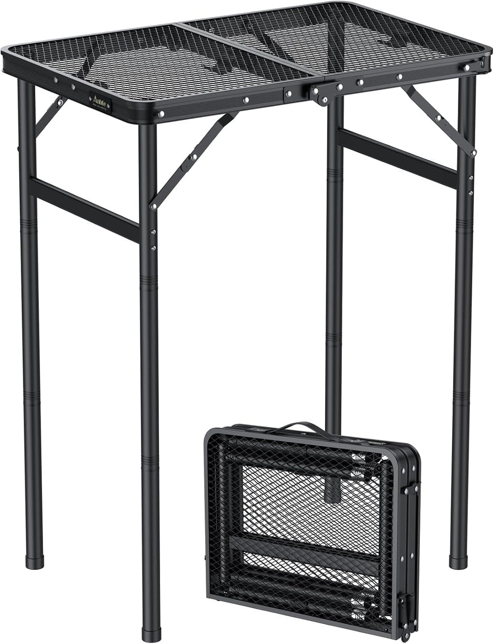Anbte 2ft Folding Camping Grill Table Max 29.5", 3 Adjustable Height, Black