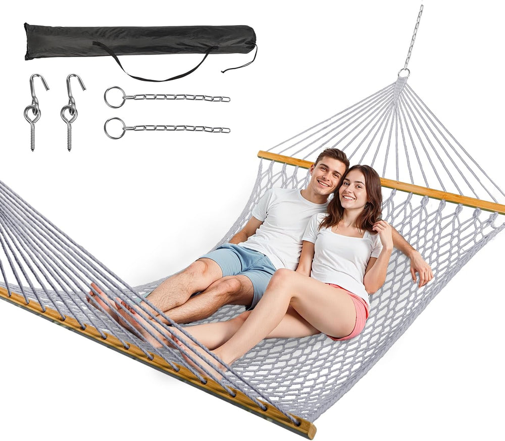 ANAGOO Double Hammock for 2 Person, Handwoven Rope Hammock with Spreader Bar ...