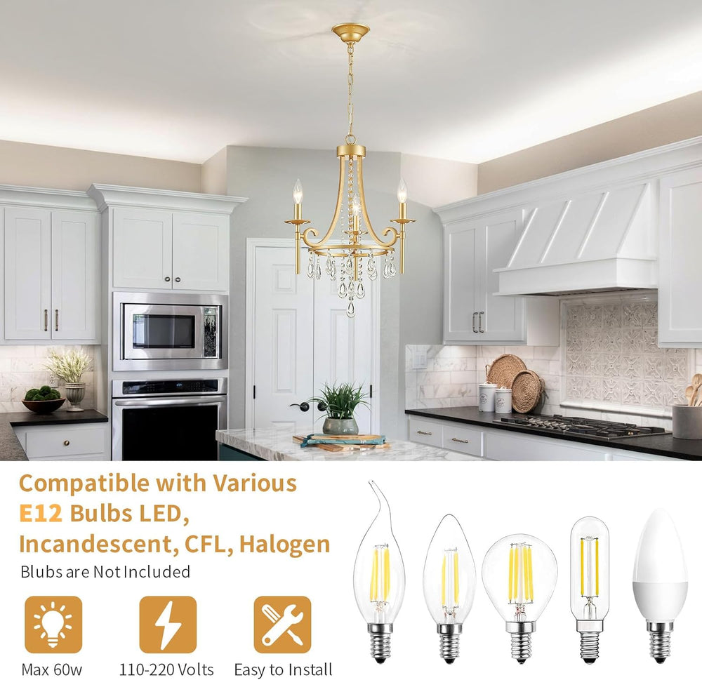 Small Crystal Chandelier, 3-Lights Modern Crystal Chandeliers for Dinning Roo...